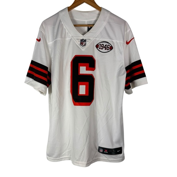 Nike Cleveland Browns Baker Mayfield White Football Jersey Men's Size Large 1946 - Picture 1 of 6